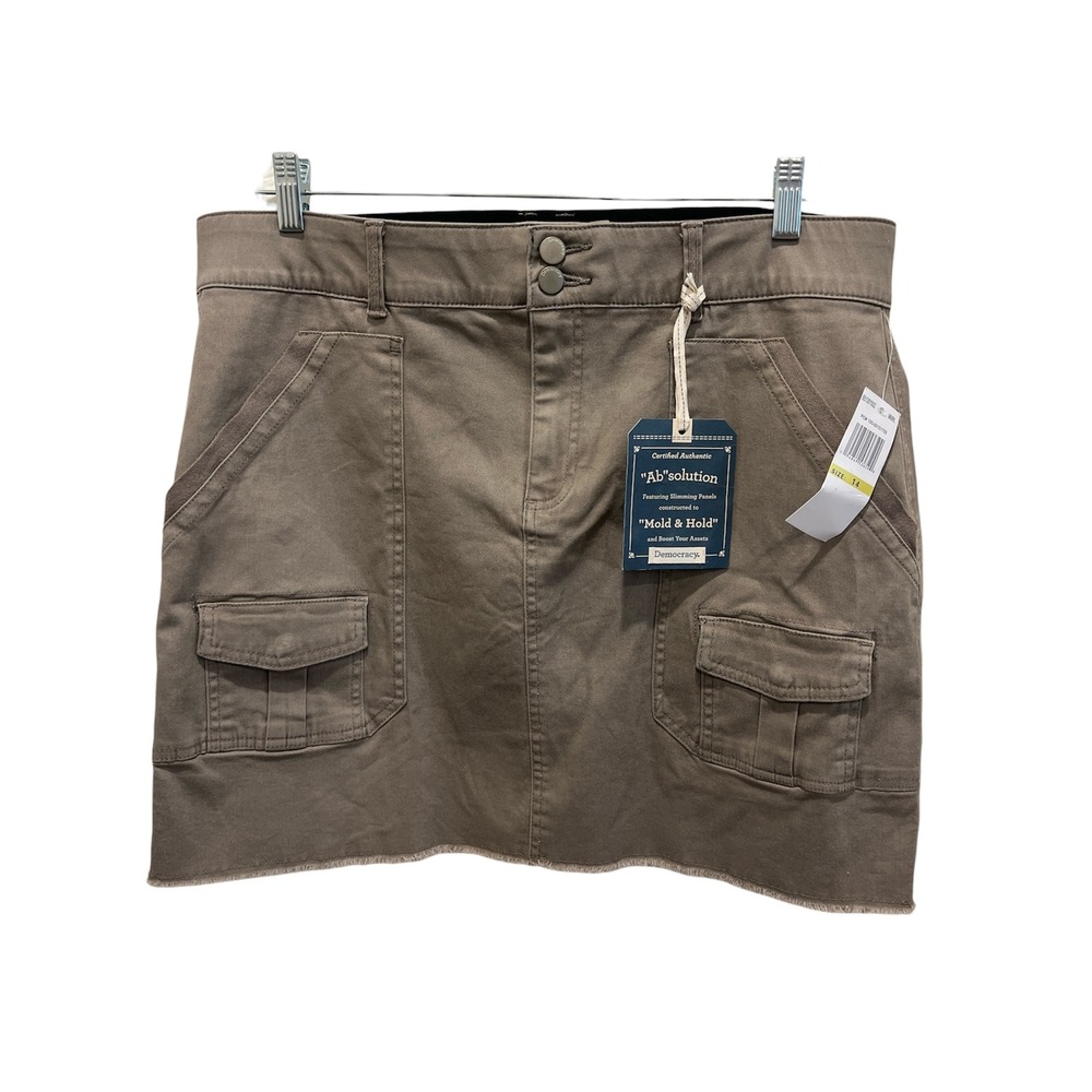 Democracy Ab Solution Utility Cargo Skirt Size 14 Gray Cotton Stretch NEW